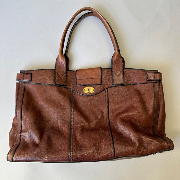 Fossil large leather weekender tote bag dark brown - Picture 2 of 12